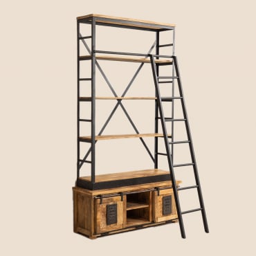 Bookcase With Staircase In Mango Wood Uain Mango Wood - Sklum