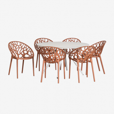 Valerie Ø125 Cm Round Aluminum Table Set And 6 Ores Garden Chairs Rusty - Sklum