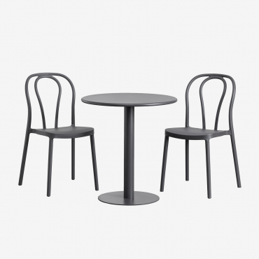 Mizzi Set Of Round Table (ø70 Cm) & 2 Garden Chairs Grey Graphite - Sklum