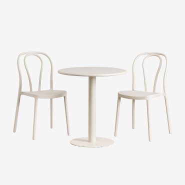 Mizzi Set Of Round Table (ø70 Cm) & 2 Garden Chairs Tapioca Beige - Sklum