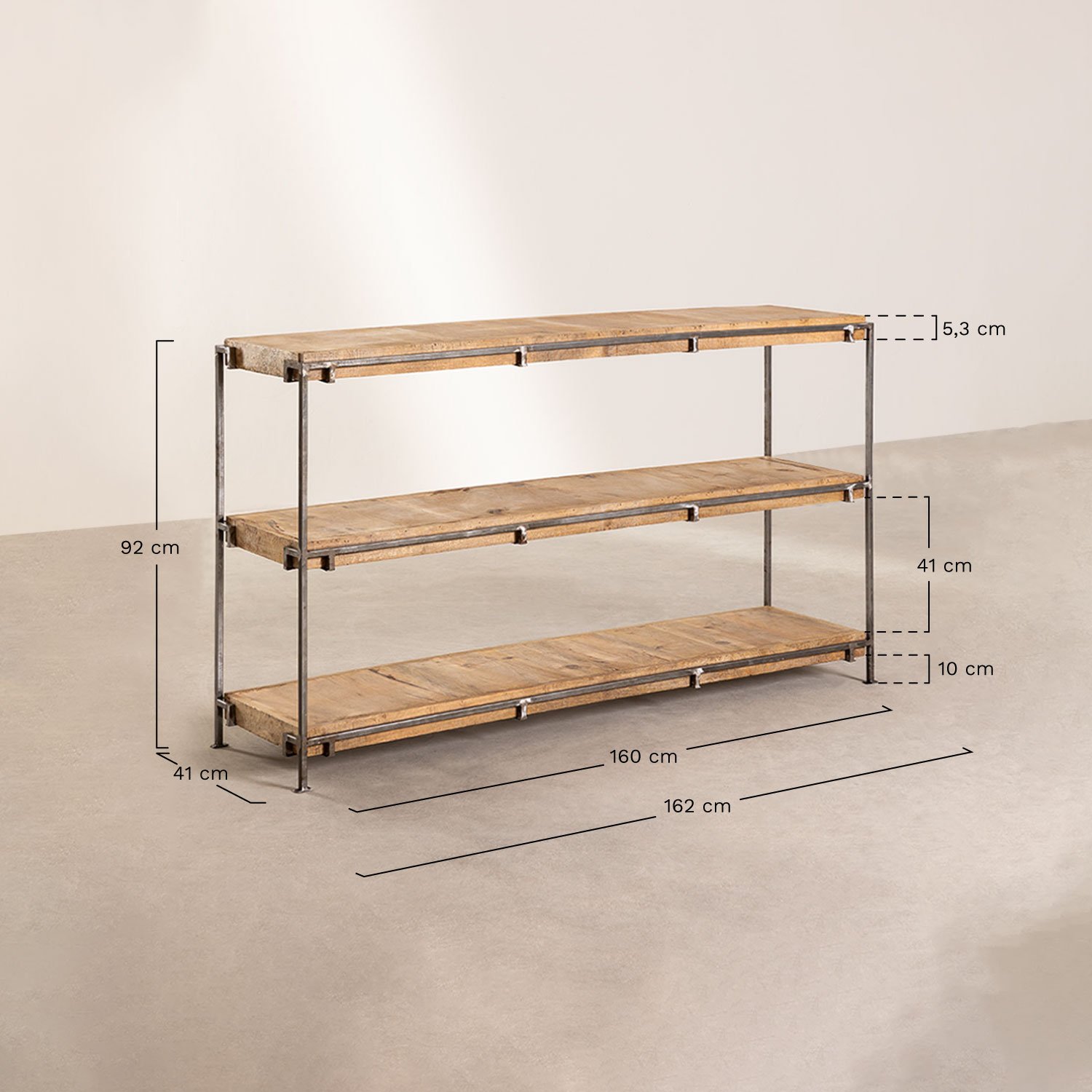 3-shelf shelving unit in mango wood Inme, MEASURES