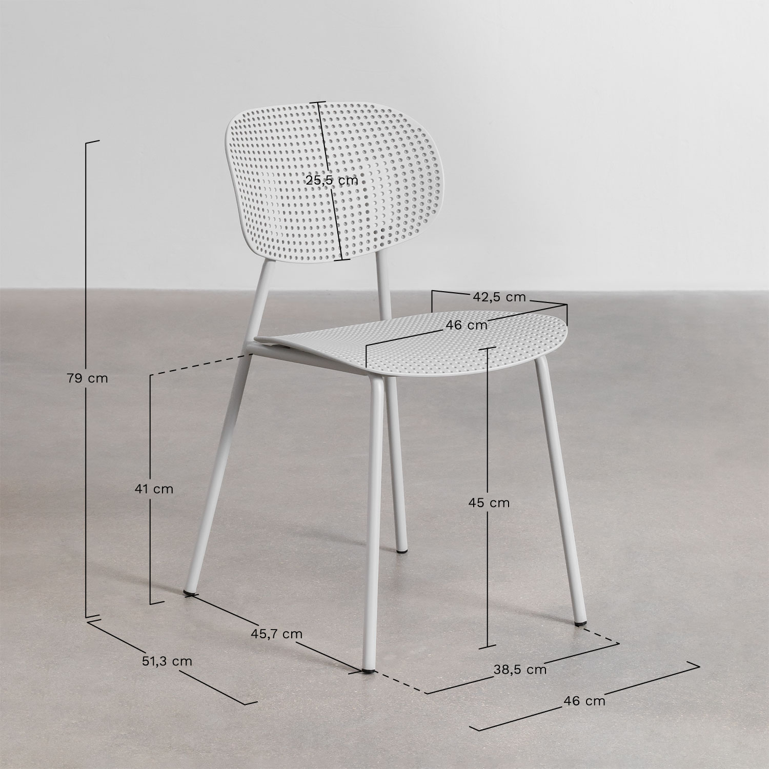 Mizzi 70x70 cm square table set and 2 Tupah garden chairs in polypropylene and iron, MEASURES