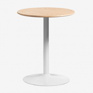 Round Dining Table In Mdf And Iron Yvetta Brown Oak & Ø60 Cm & White - Sklum