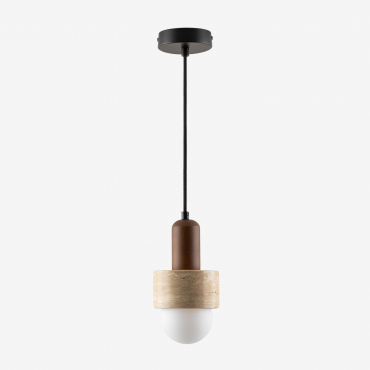 Travertine And Wood Ceiling Lamp (ø12 Cm) Davise Natural Colors - Sklum