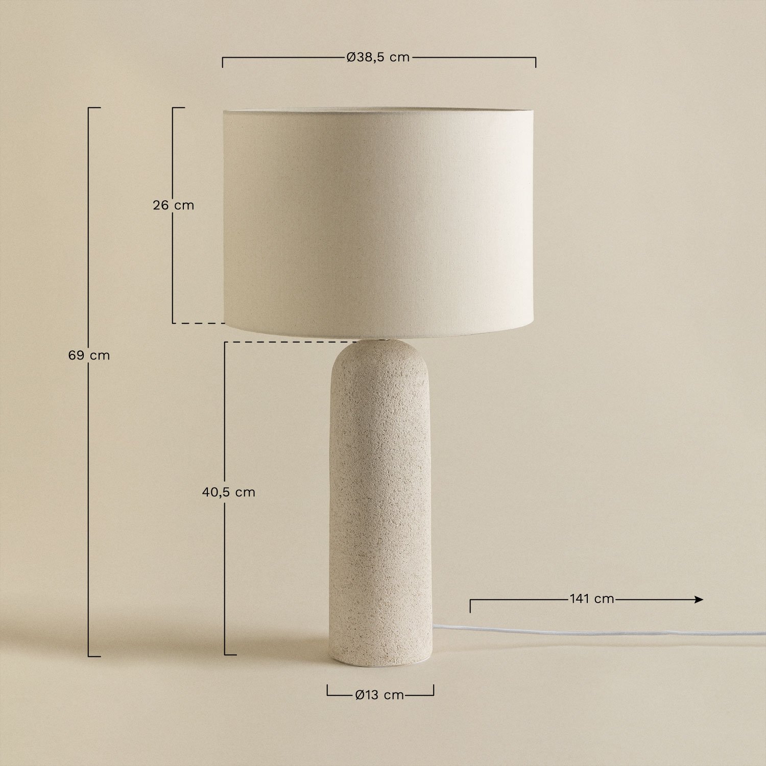 Table lamp in linen and fiberglass Otile, MEASURES
