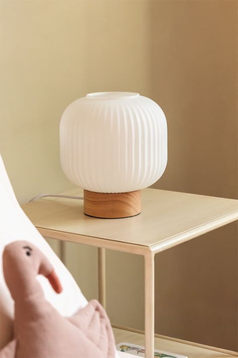 Bruner wooden and glass table lamp