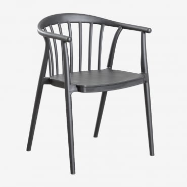 Pack Of 6 Stackable Dining Chairs With Armrests In Ivory Polypropylene Grey Graphite - Sklum