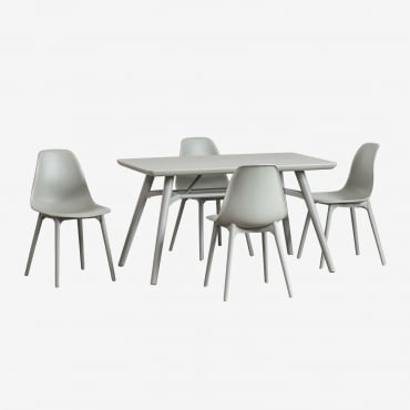 Rectangular Table Set 135x80 Cm And 4 Garden Chairs In Polypropylene Scand Green Khaki - Sklum
