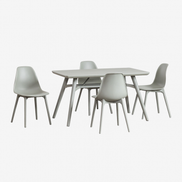 Rectangular Table Set 135x80 Cm And 4 Garden Chairs In Polypropylene Scand Green Khaki - Sklum