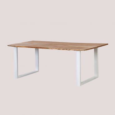Rectangular Dining Table In Sami Acacia Wood White & 210 X 100 Cm - Sklum