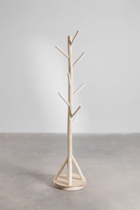 Aimar teak wood standing coat rack