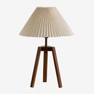 Linen And Wood Table Lamp Vivaldo Dark Brown Wood - Sklum