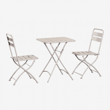 Square 60x60 Cm Table Set With 2 Folding Garden Chairs In Steel Janti Tapioca Beige - Sklum