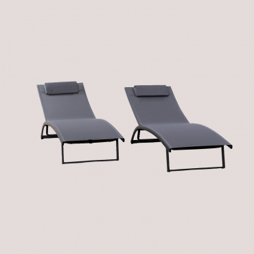 Pack Of 2 Reclining Aluminum Sun Loungers With Dulem Cushion Grey Graphite - Sklum