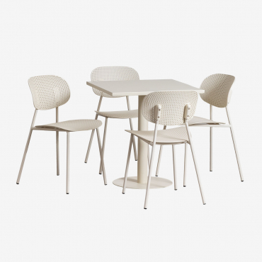 Mizzi Square Table Set 70x70 Cm And 4 Tupah Garden Chairs Tapioca Beige - Sklum