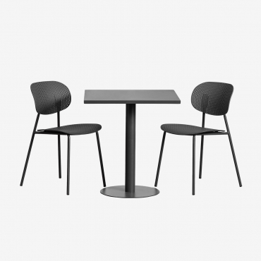 Mizzi 70x70 Cm Square Table Set And 2 Tupah Garden Chairs In Polypropylene And Iron Grey Graphite - Sklum