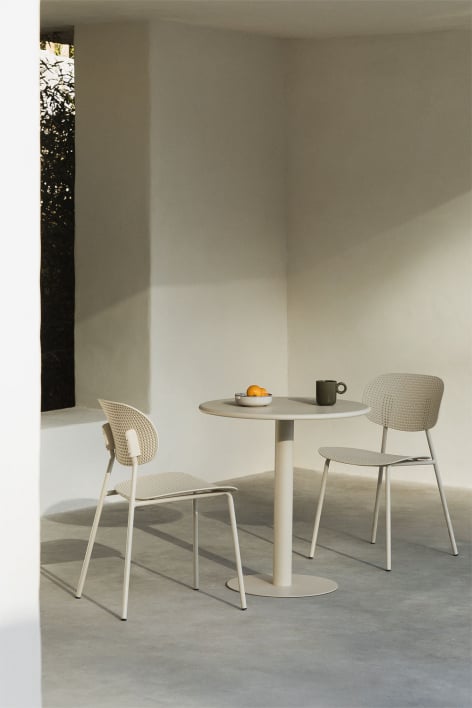 Mizzi Ø70 cm round table set and 2 Tupah garden chairs in polypropylene and iron