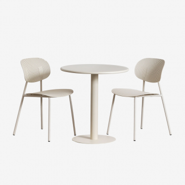 Mizzi Ø70 Cm Round Table Set And 2 Tupah Garden Chairs In Polypropylene And Iron Tapioca Beige - Sklum