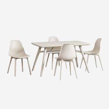 Rectangular Table Set 135x80 Cm And 4 Garden Chairs In Scand Polyethylene Tapioca Beige - Sklum
