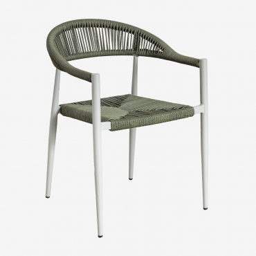 Stackable Dining Chair With Armrests In Aluminium And Synthetic Rattan Amatria Green Khaki - Sklum