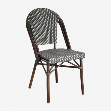 Pack Of 2 Brielle Bistro Stackable Garden Chairs In Aluminum And Synthetic Rattan Grey Graphite - Gardenia White - Sklum