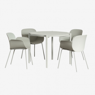 Elton Round Aluminum Table Set (ø110 Cm) And 4 Lynette Garden Chairs Bamboo Green - Sklum