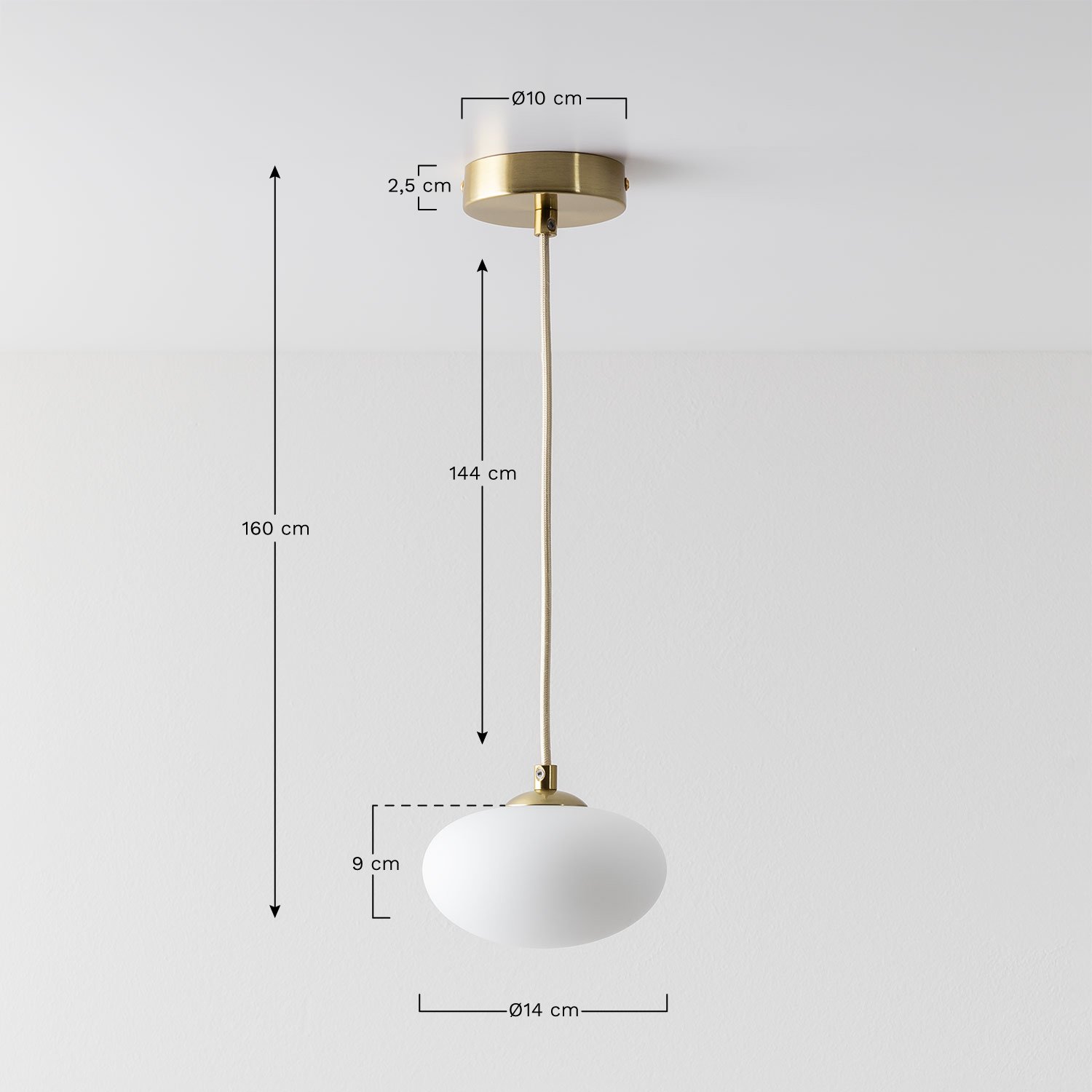 Marliene metal ceiling lamp with glass ball, MEASURES