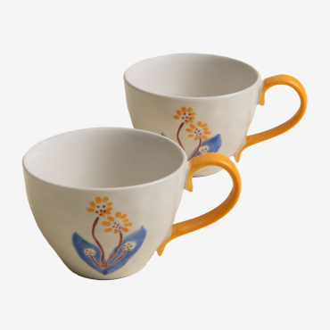 Pack Of 2 40 Cl Marneda Stoneware Cups Multicolor Classic - Sklum