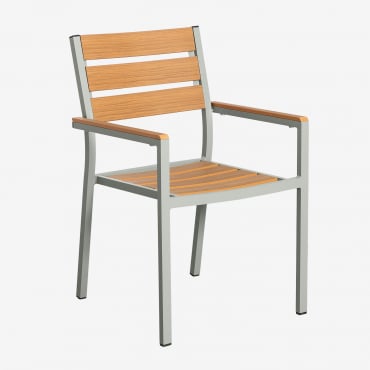 Saura Pack Of 2 Stackable Garden Chairs With Armrests Green Khaki - Sklum