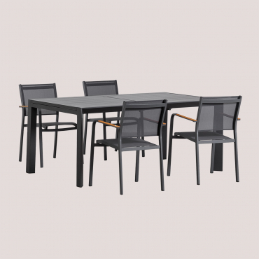 Starmi Extendable Rectangular Table Set 180-240x100 Cm And 4 Stackable Archer Aluminum Garden Chairs Grey Graphite - Sklum