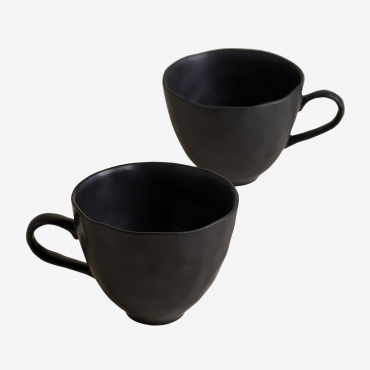 Belvere Stoneware Mug Set, 40 Cl (pack Of 2) Black - Sklum