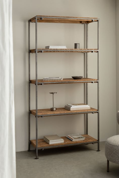 Mango wood 105x210 cm 5-shelf bookcase Inme