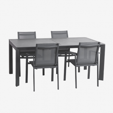 Rectangular Table Set 180-240x100 Cm Extendable In Aluminum Starmi And 4 Eika Garden Chairs Grey Graphite - Sklum