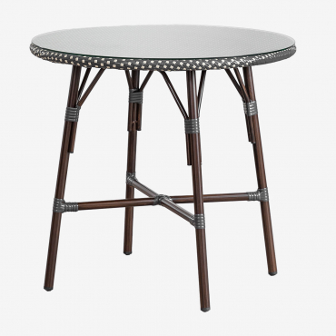 Round Garden Table Ø80 Cm In Aluminum And Synthetic Rattan Brielle Bistro Grey Graphite - Sklum
