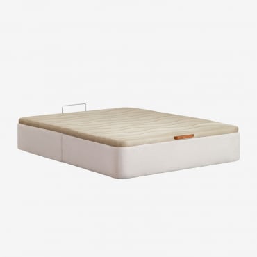 Upholstered Folding Canapé For 160x200 Cm Mattress Uferyn Fabric Cream Beige & 160 X 200 Cm - Sklum