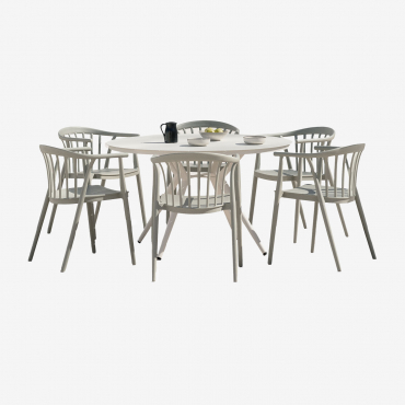 Valerie Round Aluminum Table Set (ø125 Cm) And 6 Ivor Garden Chairs Green Khaki - Sklum