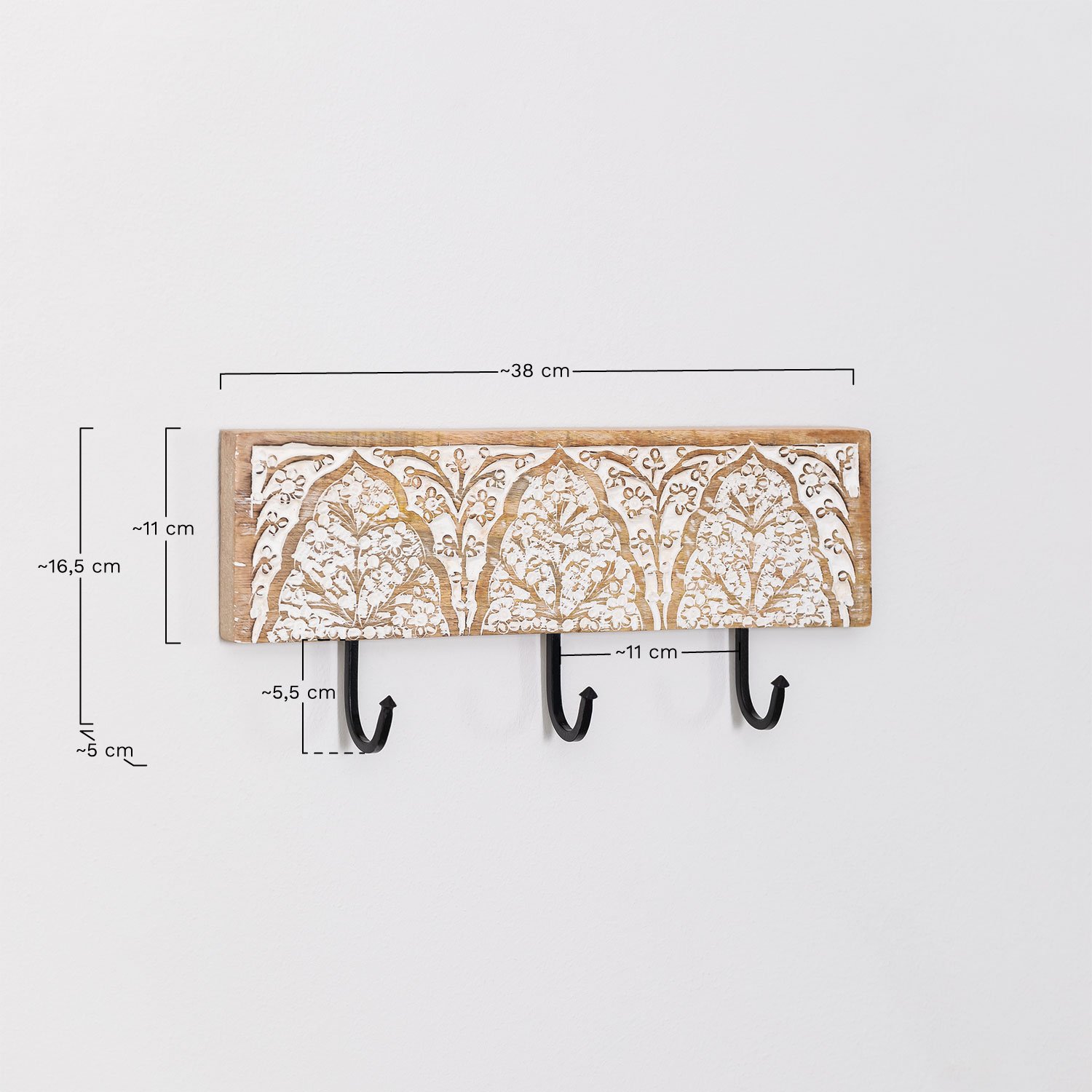 Tiala Mango Wood Wall Coat Rack          , MEASURES