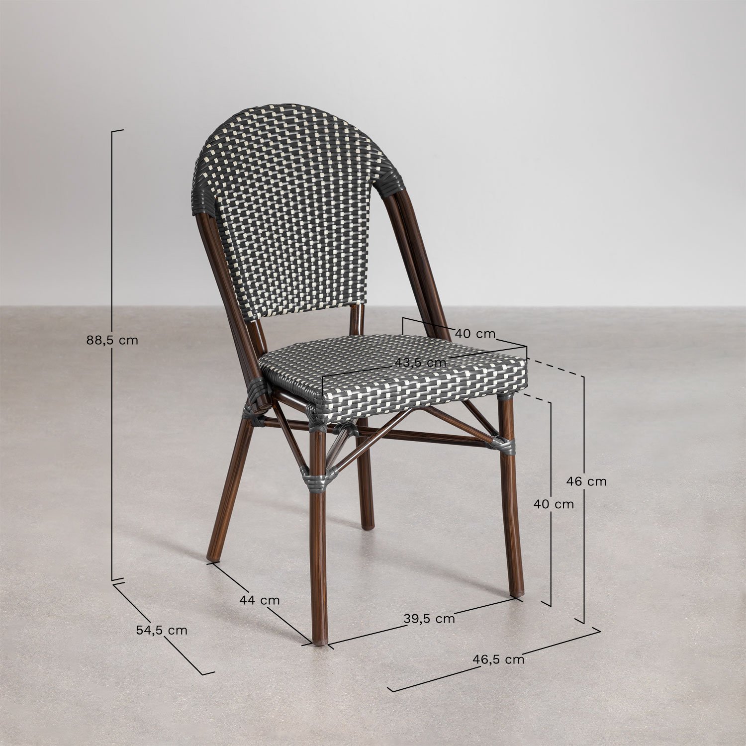 Set of round table Ø80 cm and 2 stackable dining chairs in aluminum Brielle Bistro        , MEASURES