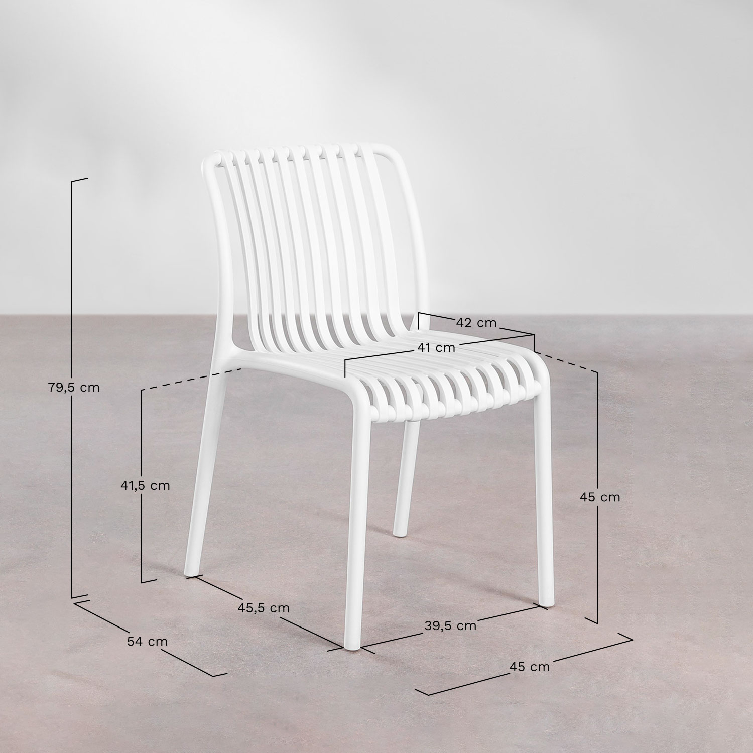 Pack of 2 Wendell polypropylene stackable garden chairs, MEASURES