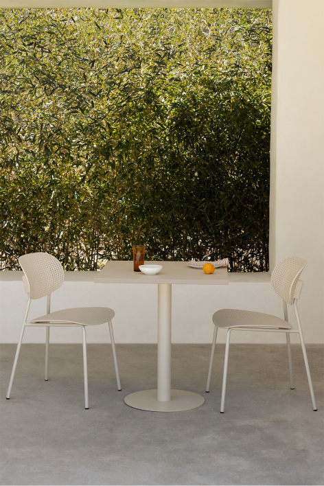 Mizzi 70x70 cm square table set and 2 Tupah garden chairs in polypropylene and iron
