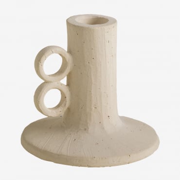 Marit Ceramic Candlestick Beige Cream - Sklum