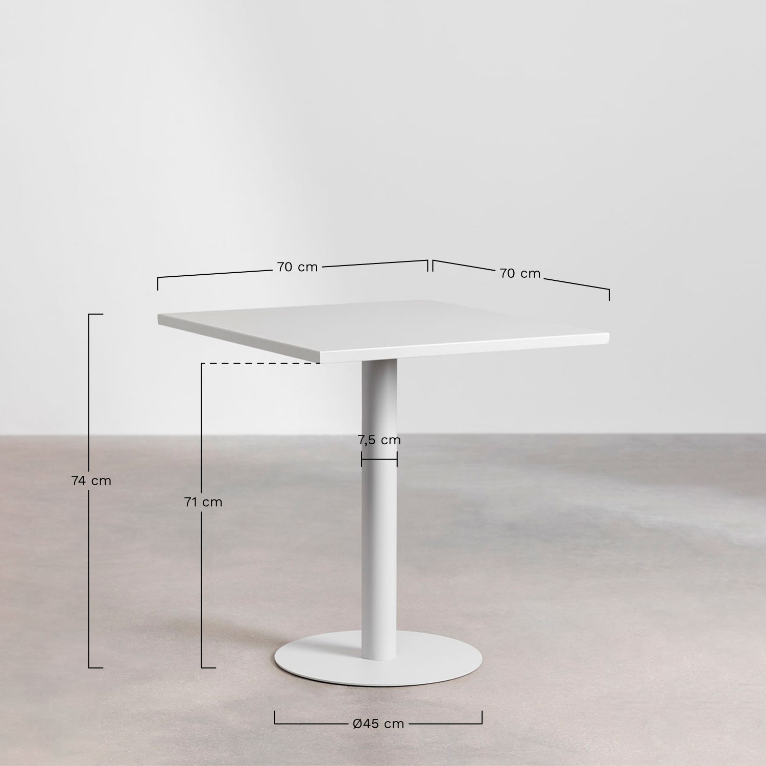 Mizzi 70x70 cm square table set and 2 Tupah garden chairs in polypropylene and iron, MEASURES