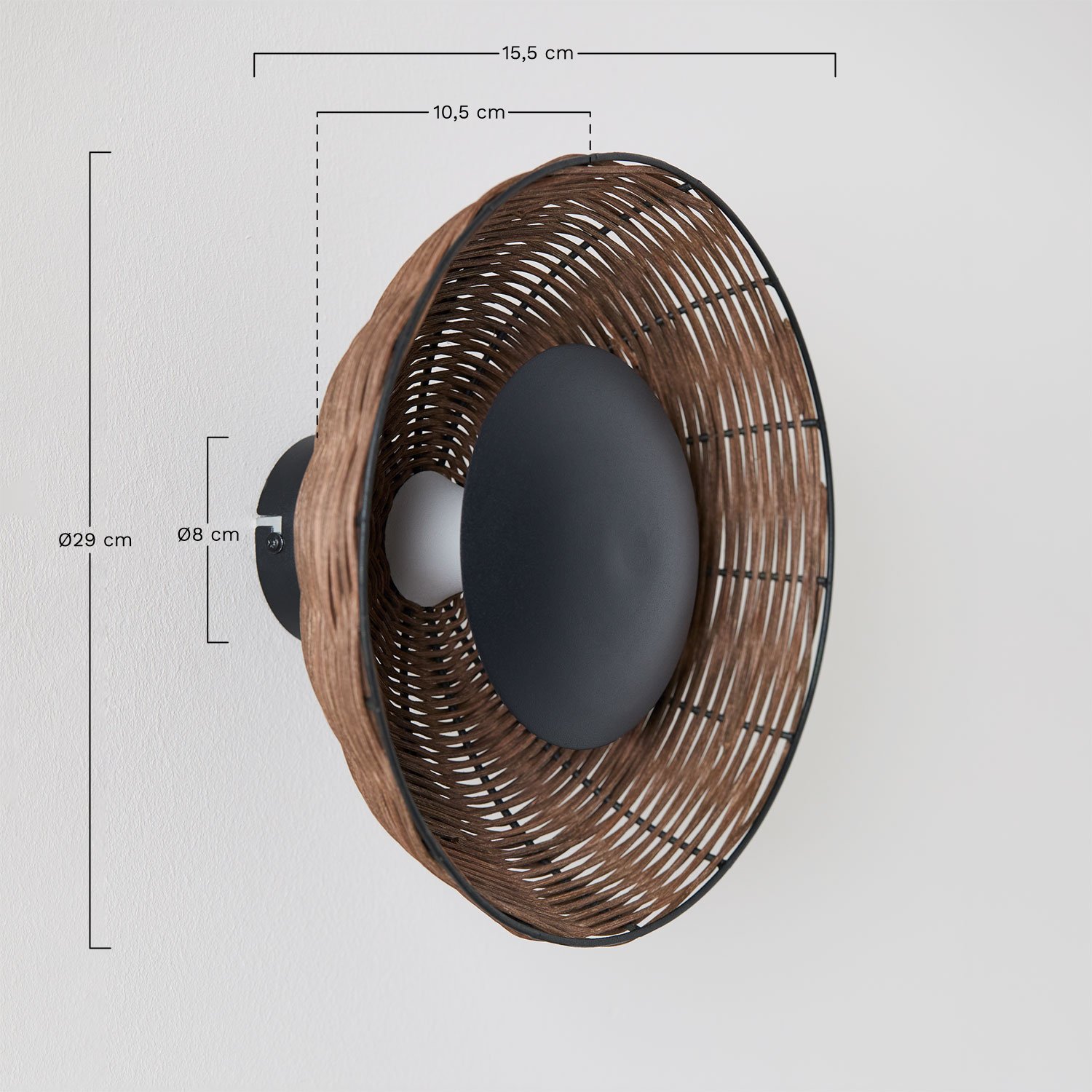 Rattan LED Wall Light Lutyen, MEASURES