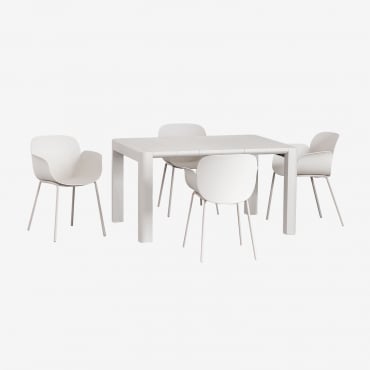 Arnadine Rectangular Table Set (140x100 Cm) And 4 Lynette Dining Chairs Gardenia White - Sklum