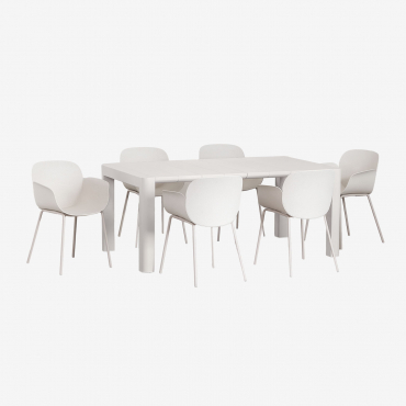 Arnadine Rectangular Table Set (180x100 Cm) And 6 Lynette Dining Chairs Gardenia White - Sklum