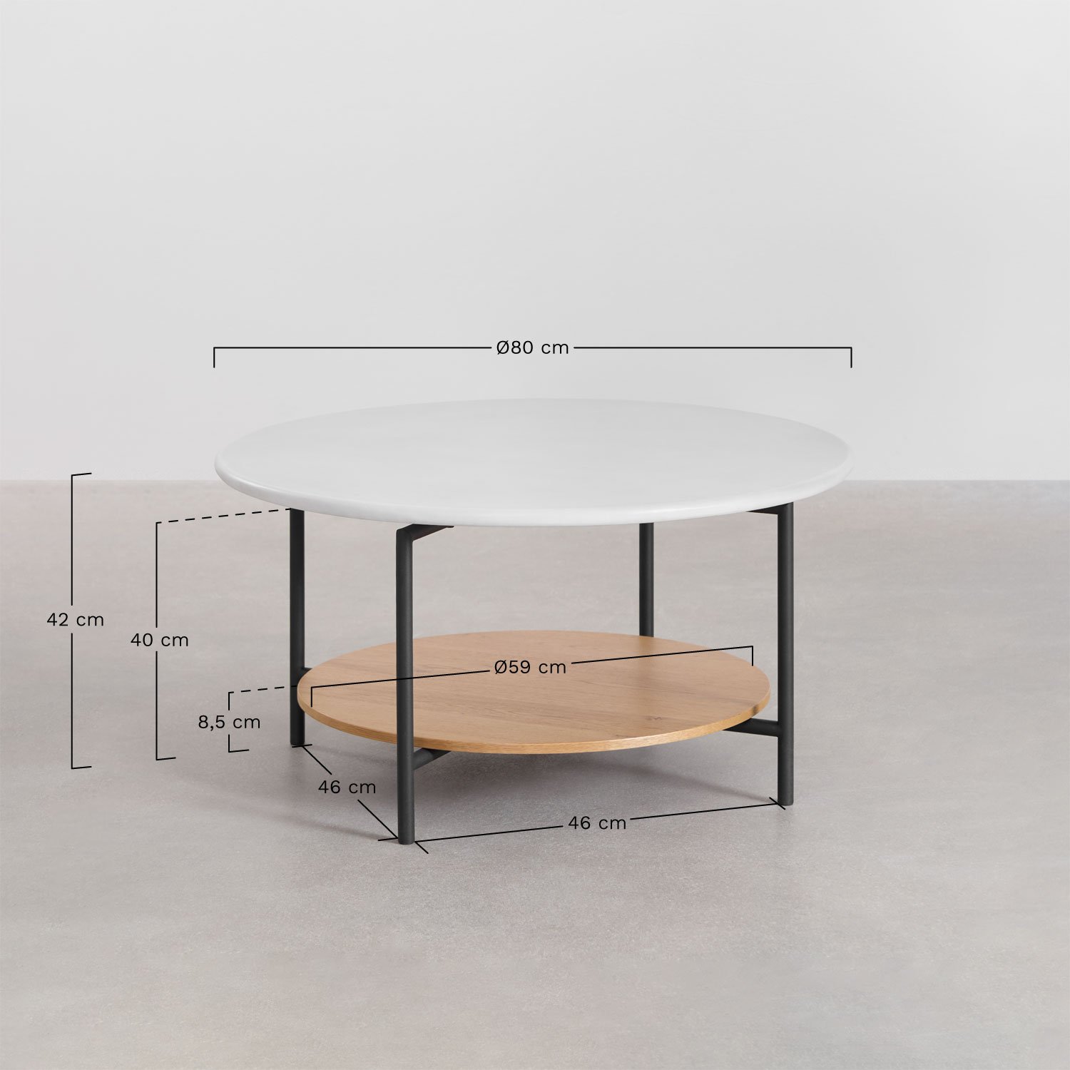 Round coffee table in steel and wood (Ø80 cm) Paliseda, MEASURES