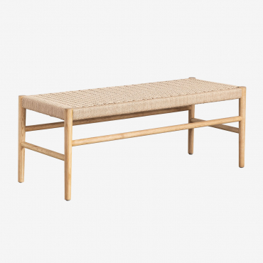 Bench In Oak Wood And Braided Rope Mara Natural Wood - Sklum