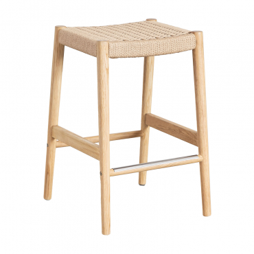 Pack Of 2 High Stools In Oak Wood And Braided Rope (66 Cm) Mara Natural Wood - Sklum
