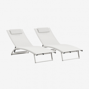 Pack Of 2 Reclining Aluminum Sun Loungers With Dulem Cushion Gardenia White - Sklum