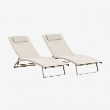 Pack Of 2 Dulem Aluminum Reclining Sun Loungers Tapioca Beige - Sklum